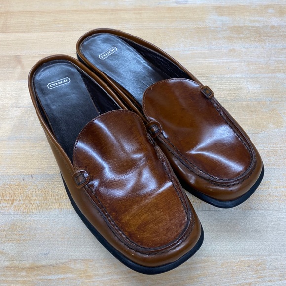 Coach Brown Leather Mules Size 8